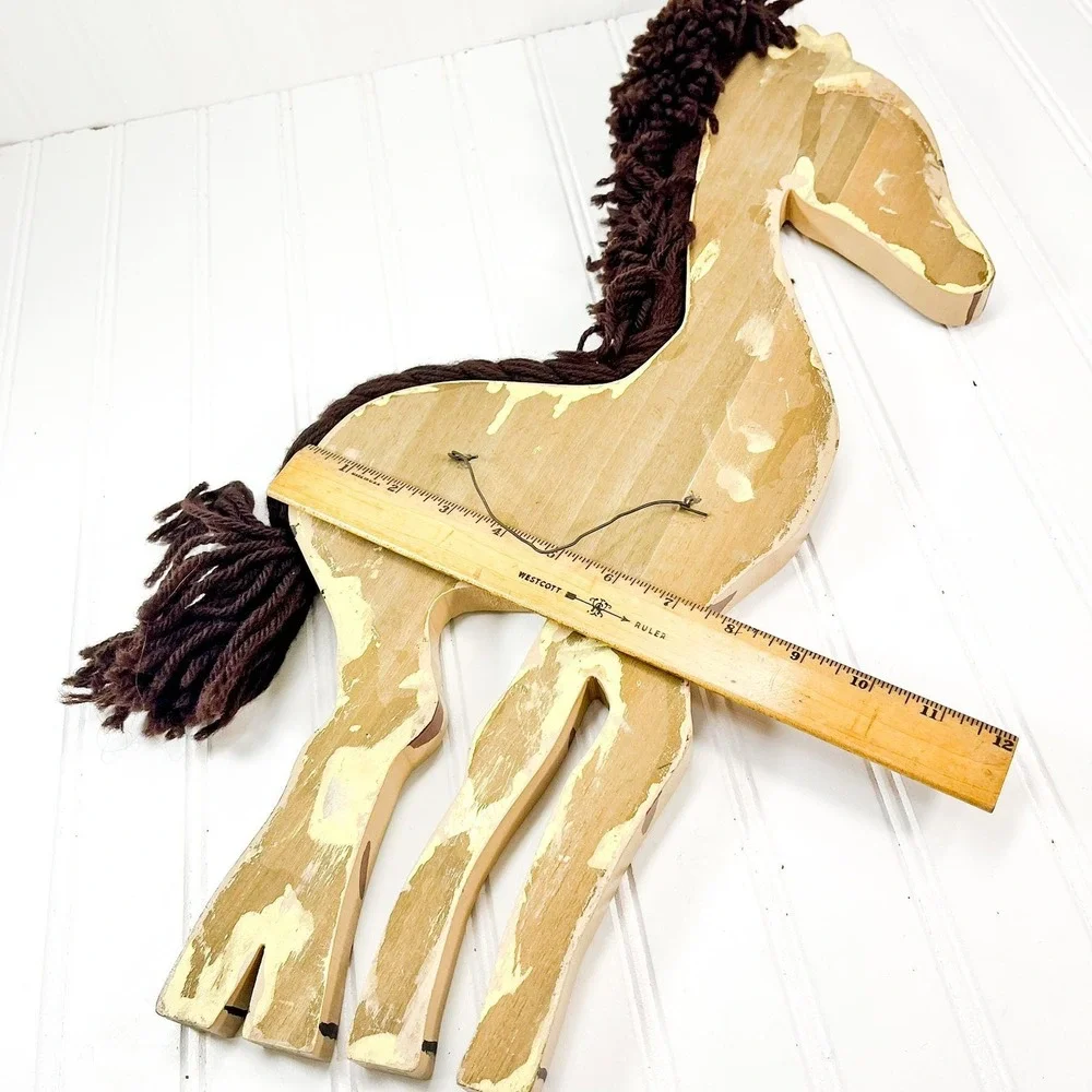 Vintage Handmade Wooden Giraffe Wall Hanging: Circus Nursery Decor